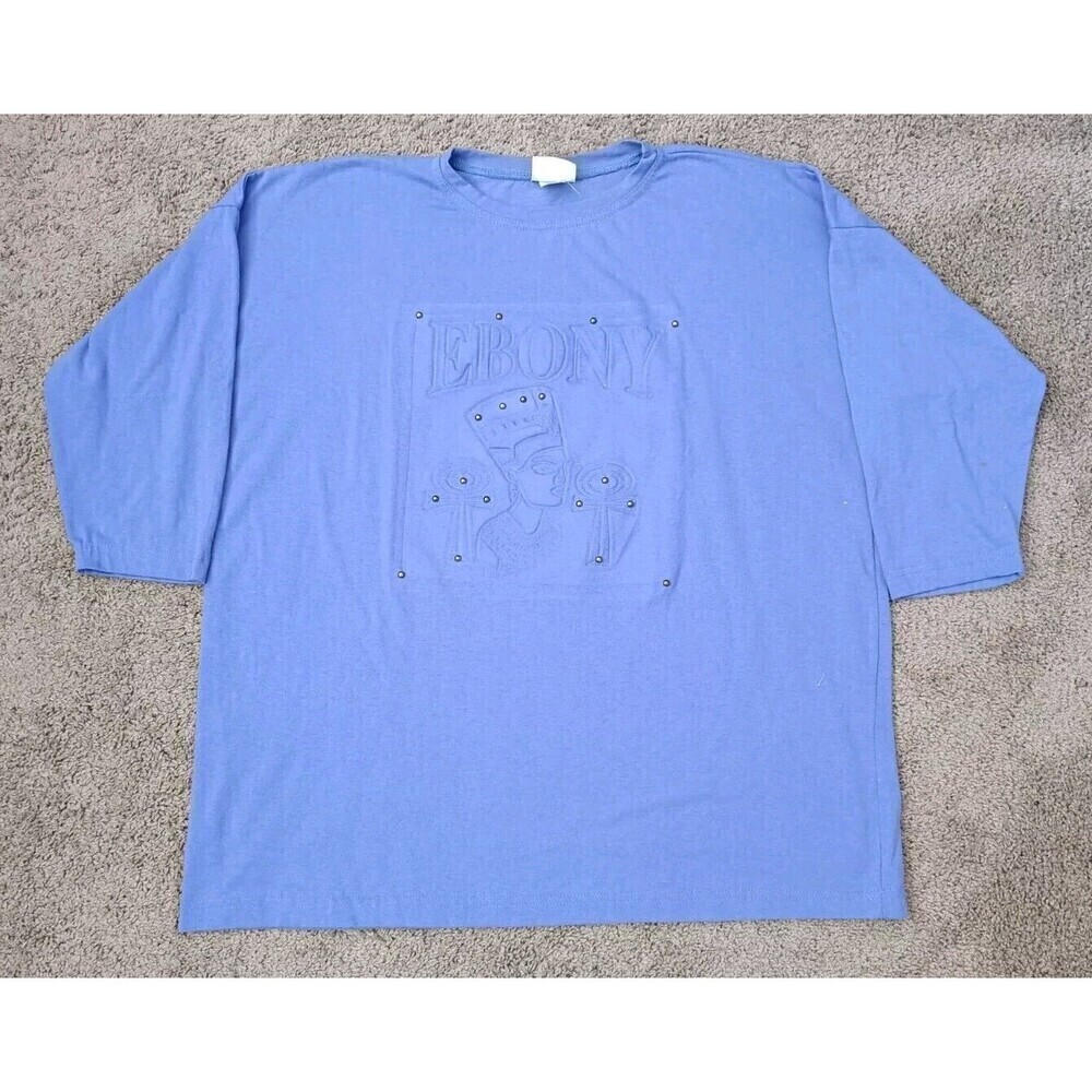 Vintage Egyptian T-Shirt Women's Size XXXL Purple Studded Embossed 3/4 Sleeve